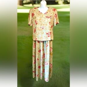 🌹KARIN STEVENS🌹 VTG FLORAL ATTACHED JACKET MULTI LOOKS PEARL BUTTON TEA DRESS